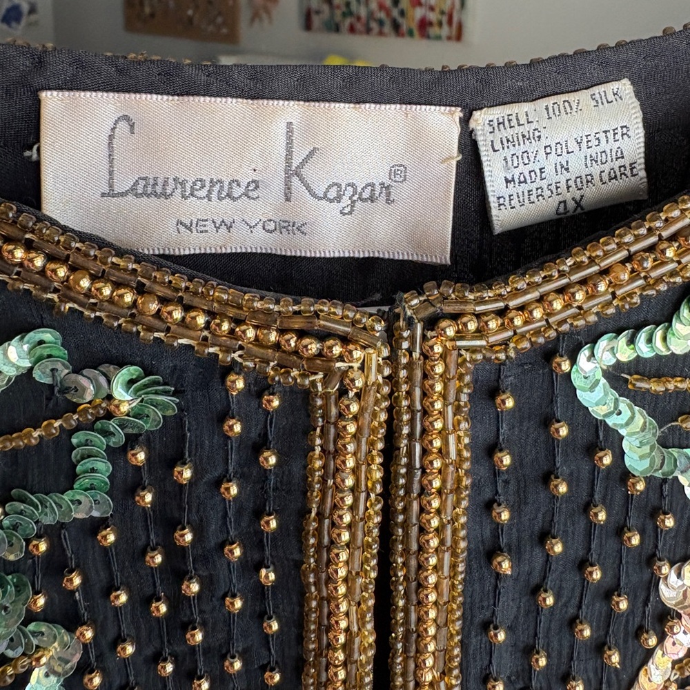 VINTAGE LAWRENCE KAZAR 100% SILK BEADED BLOUSE EUC SIZE 4X - Picture 3 of 3
